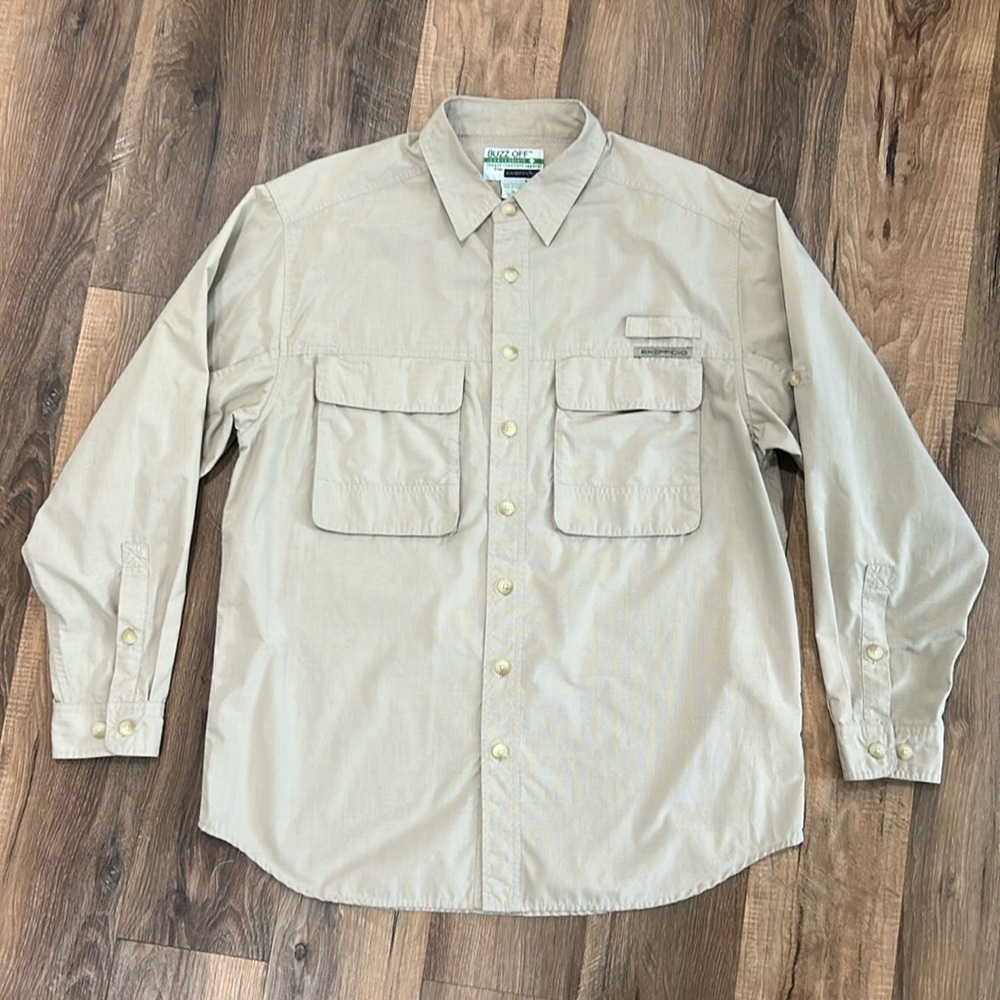 ExOfficio Buzz off shirt light tan long sleeve button up shirt size medium
